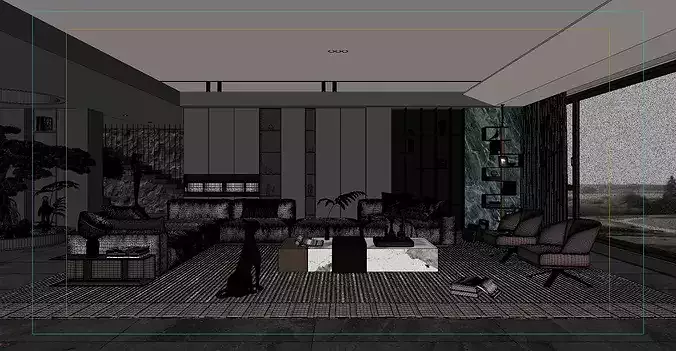 Interior design of modern living room 3D model 7