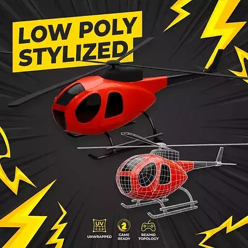 Low Poly Stylized Helicopter Game Ready Flying Vehicle FBX OBJ