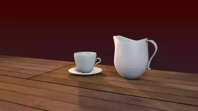 Coffee Pot Cup and Wood Table