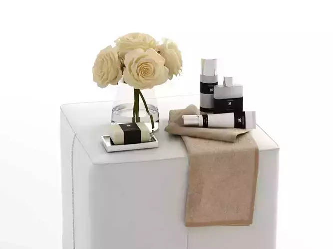 Bath Composition with White Rose on Pouf 3D model