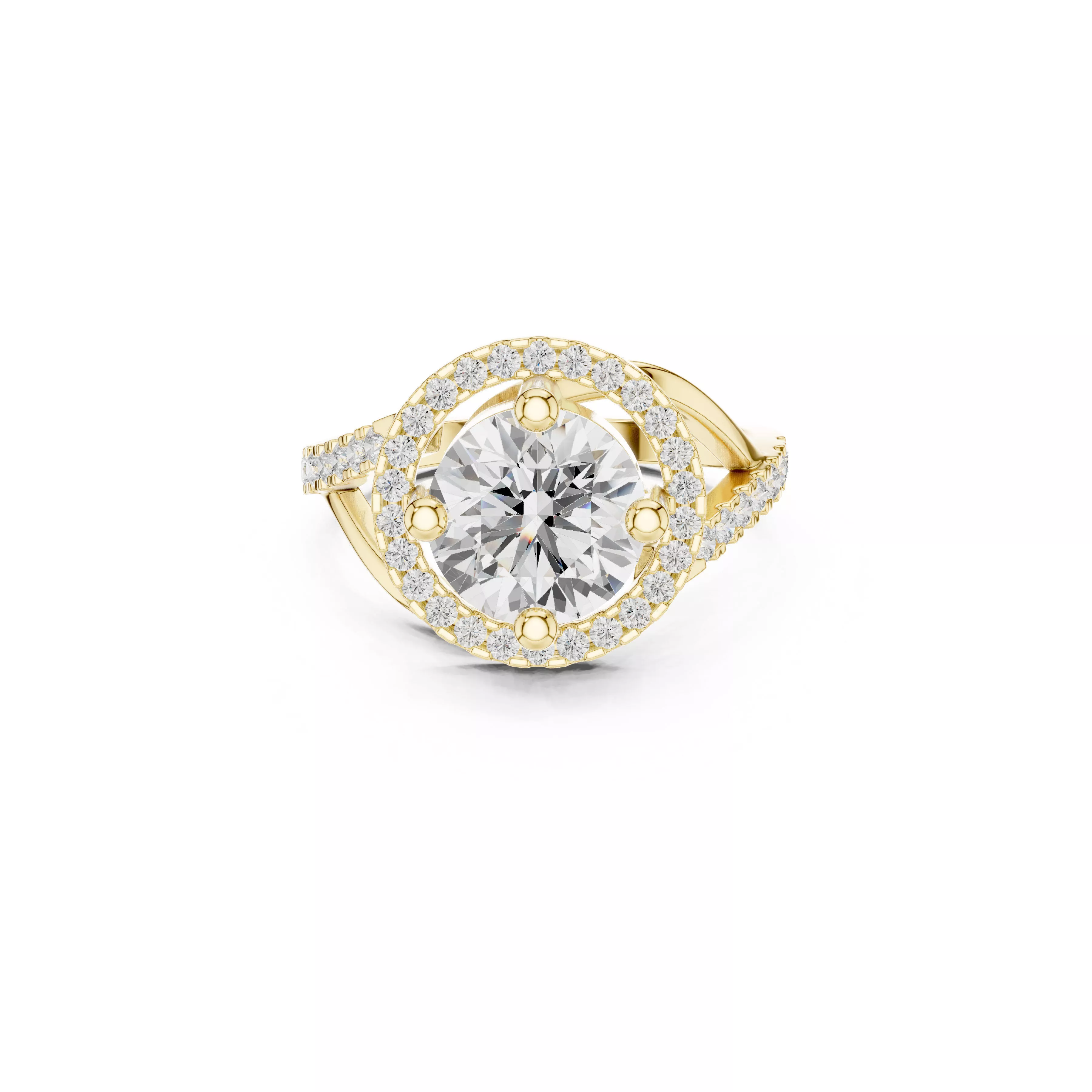 Twisted Split Shank Round Halo Engagement Ring CAD 3D print model