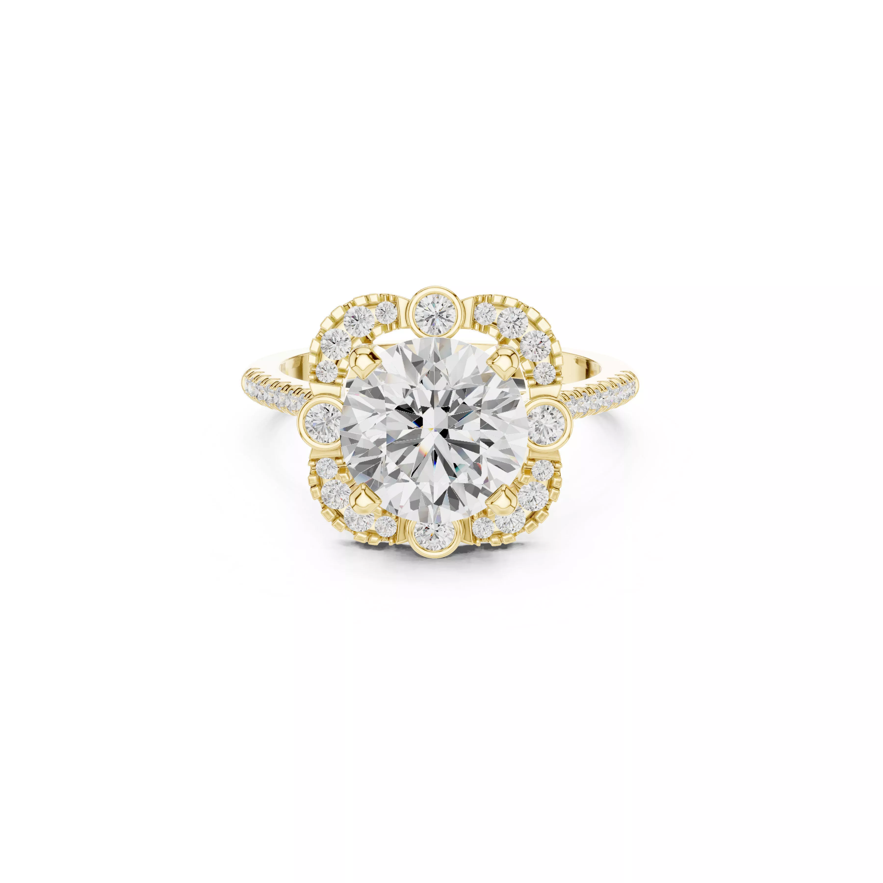 Round Brilliant Floral Halo Engagement Ring STL 3DM CAD 3D print model
