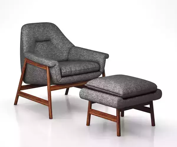 Theo Show Wood Chair and Ottoman by West Elm 3D model