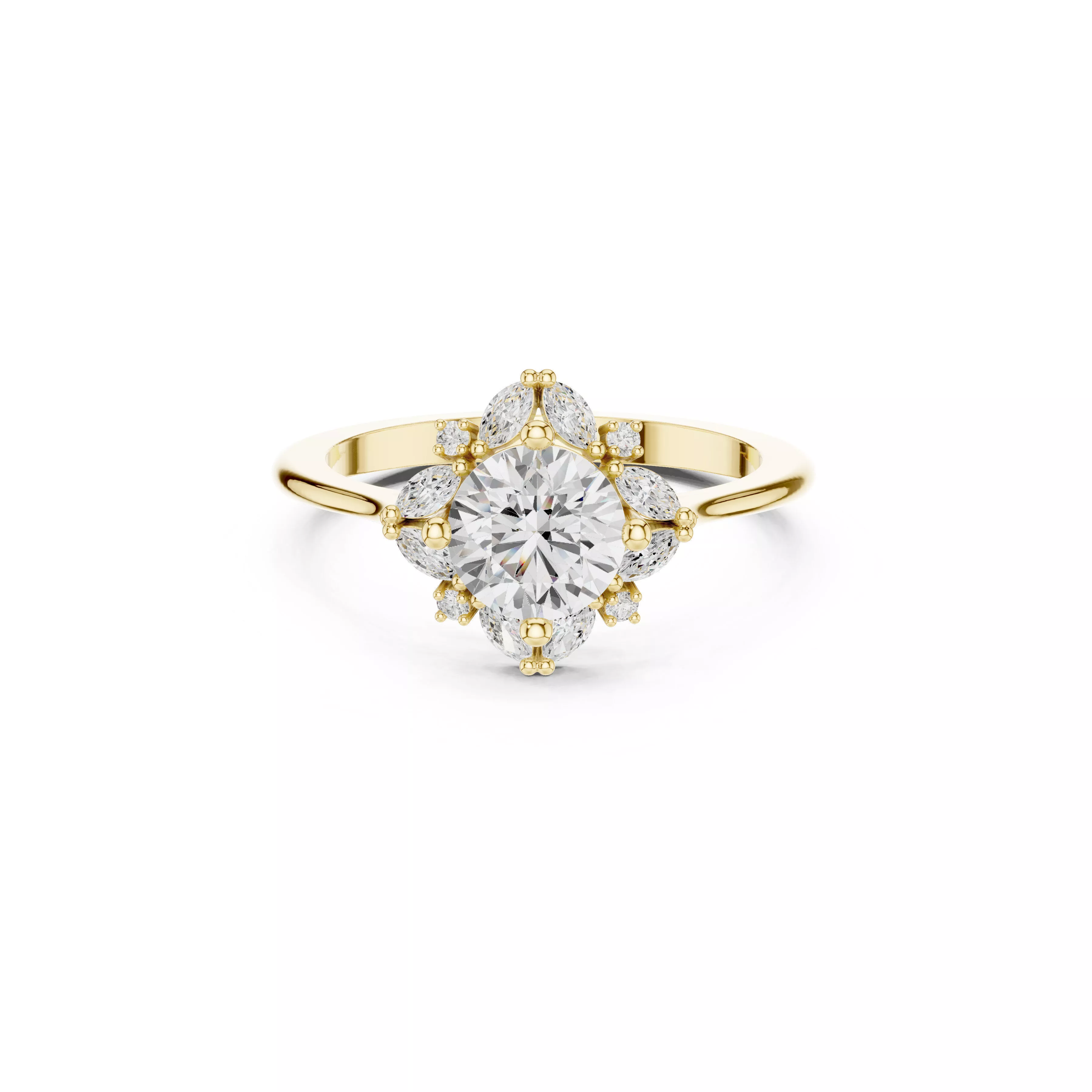 Round Brilliant Diamond Floral Cluster Engagement Ring CAD 3D print model
