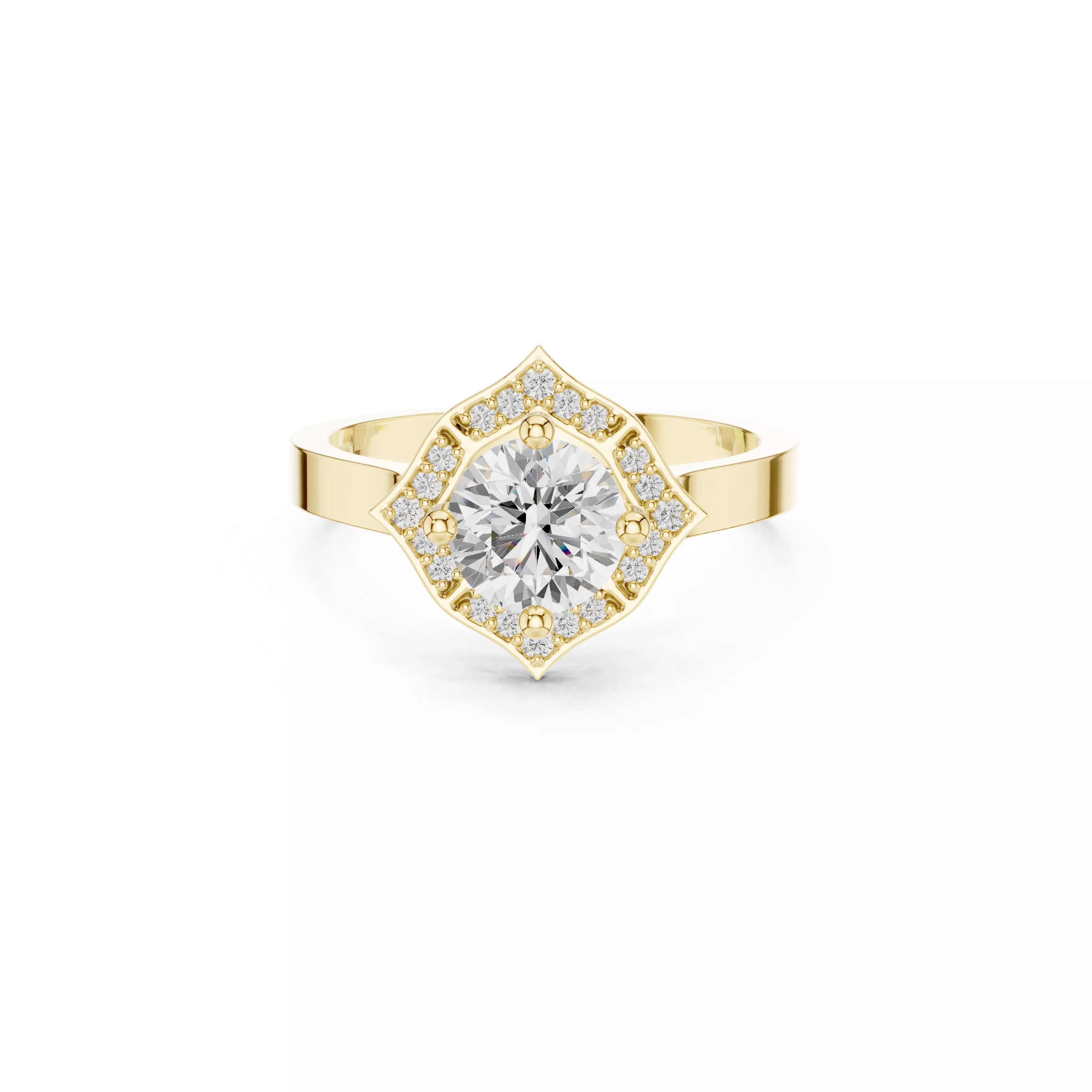Round Brilliant Diamond Kite Halo Engagement Ring CAD 3D print model