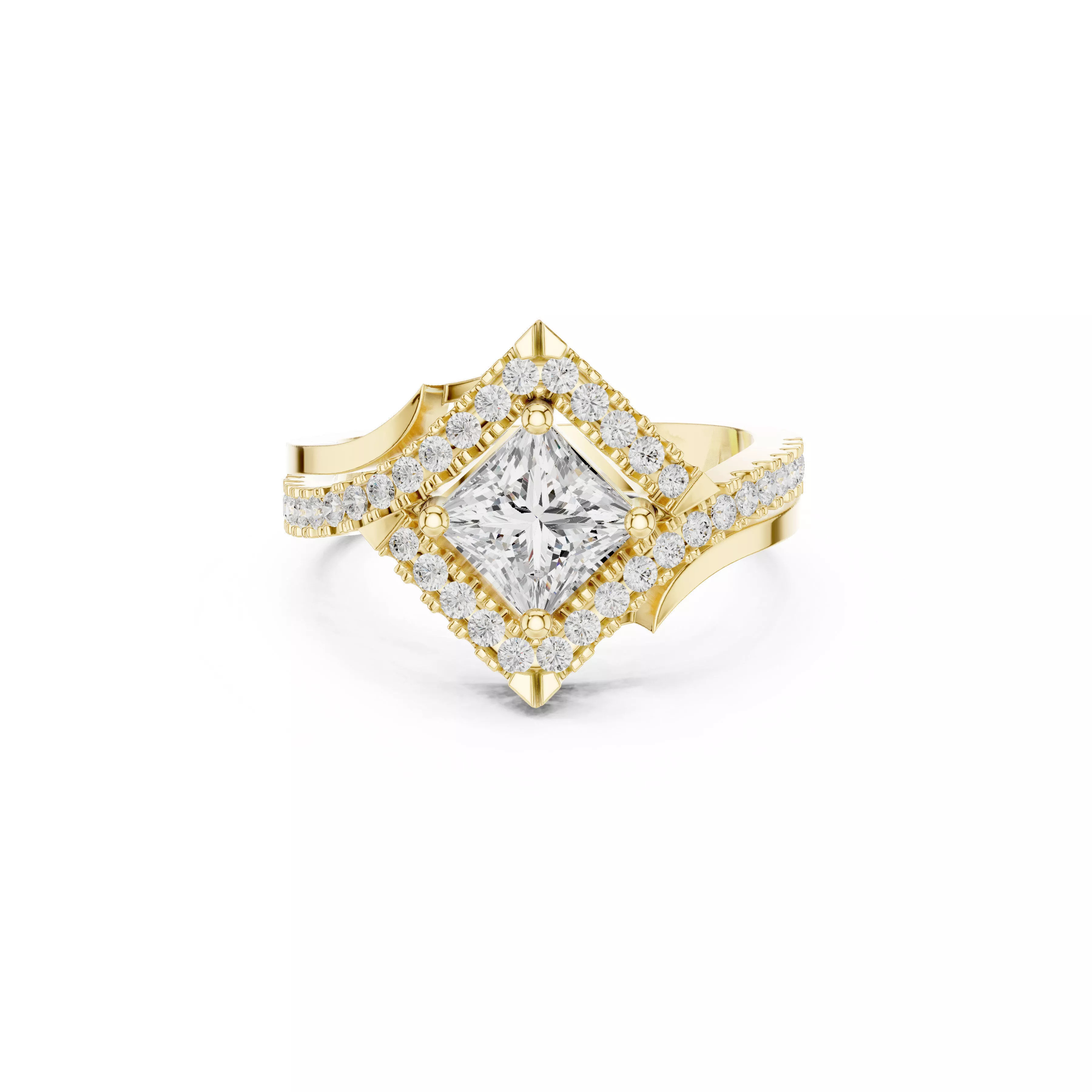 Princess Cut Halo Split Shank Ring CAD 3D print model