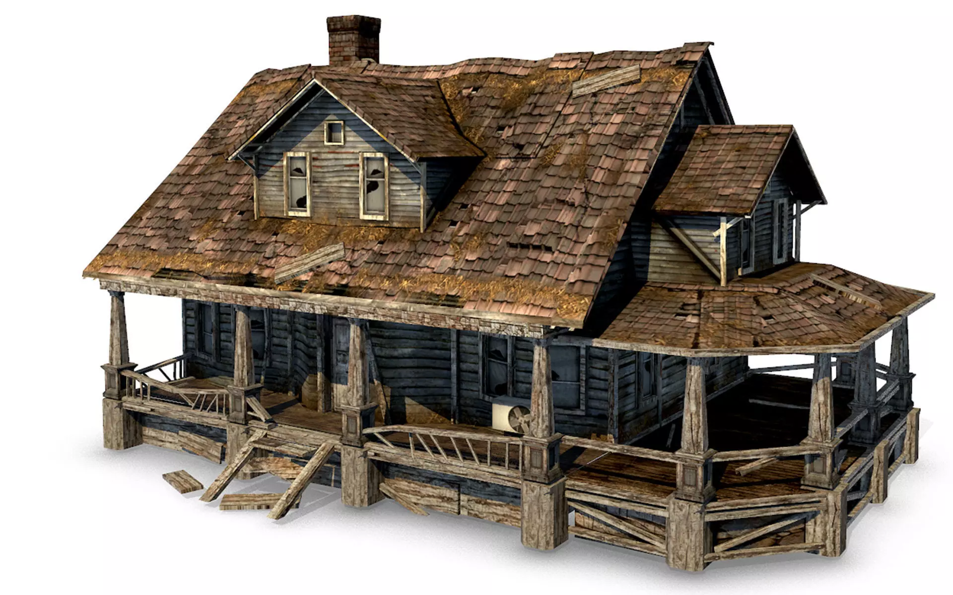 Old Abandoned House Low-poly 3D model_0