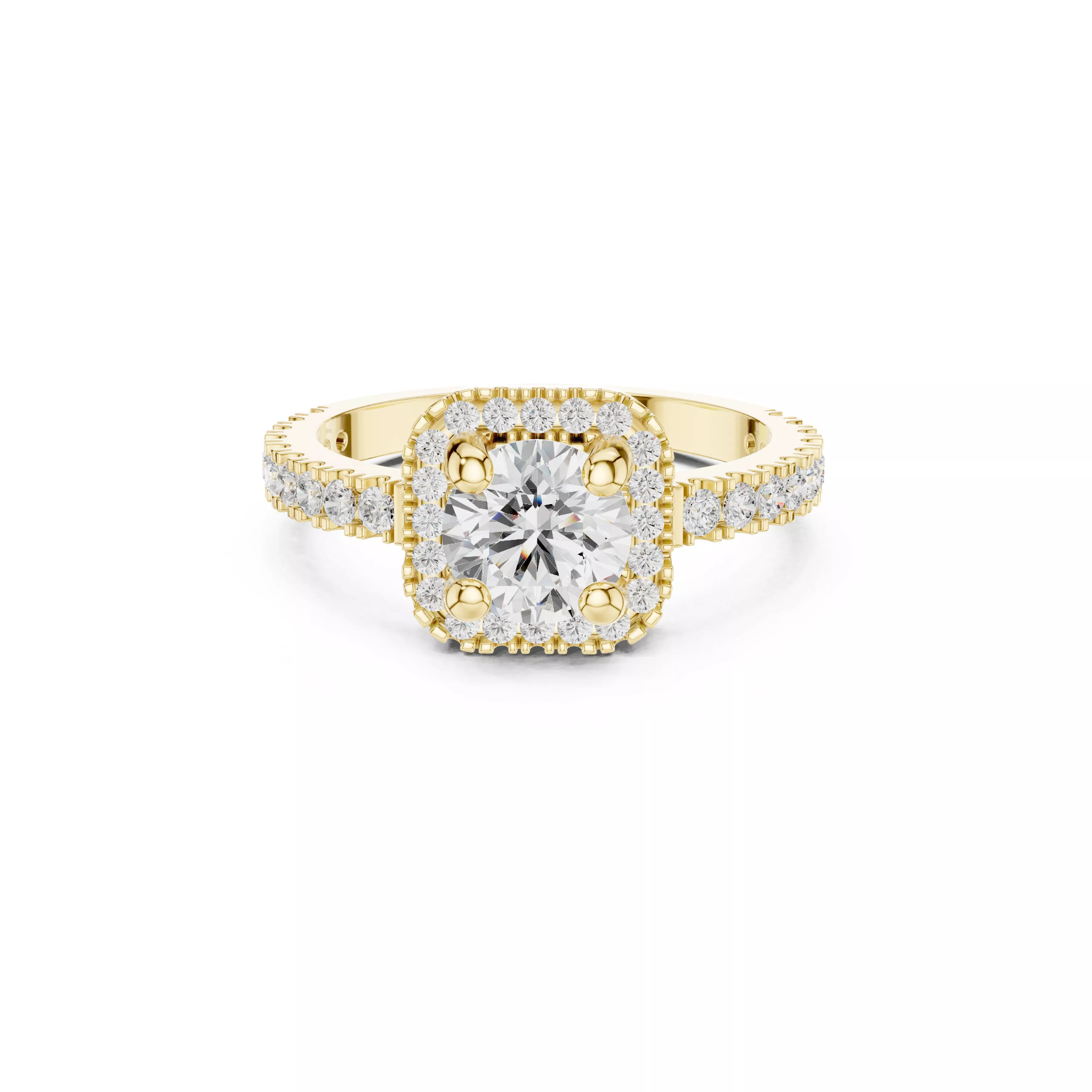 Luxury Cushion Halo Engagement Ring CAD 3D print model