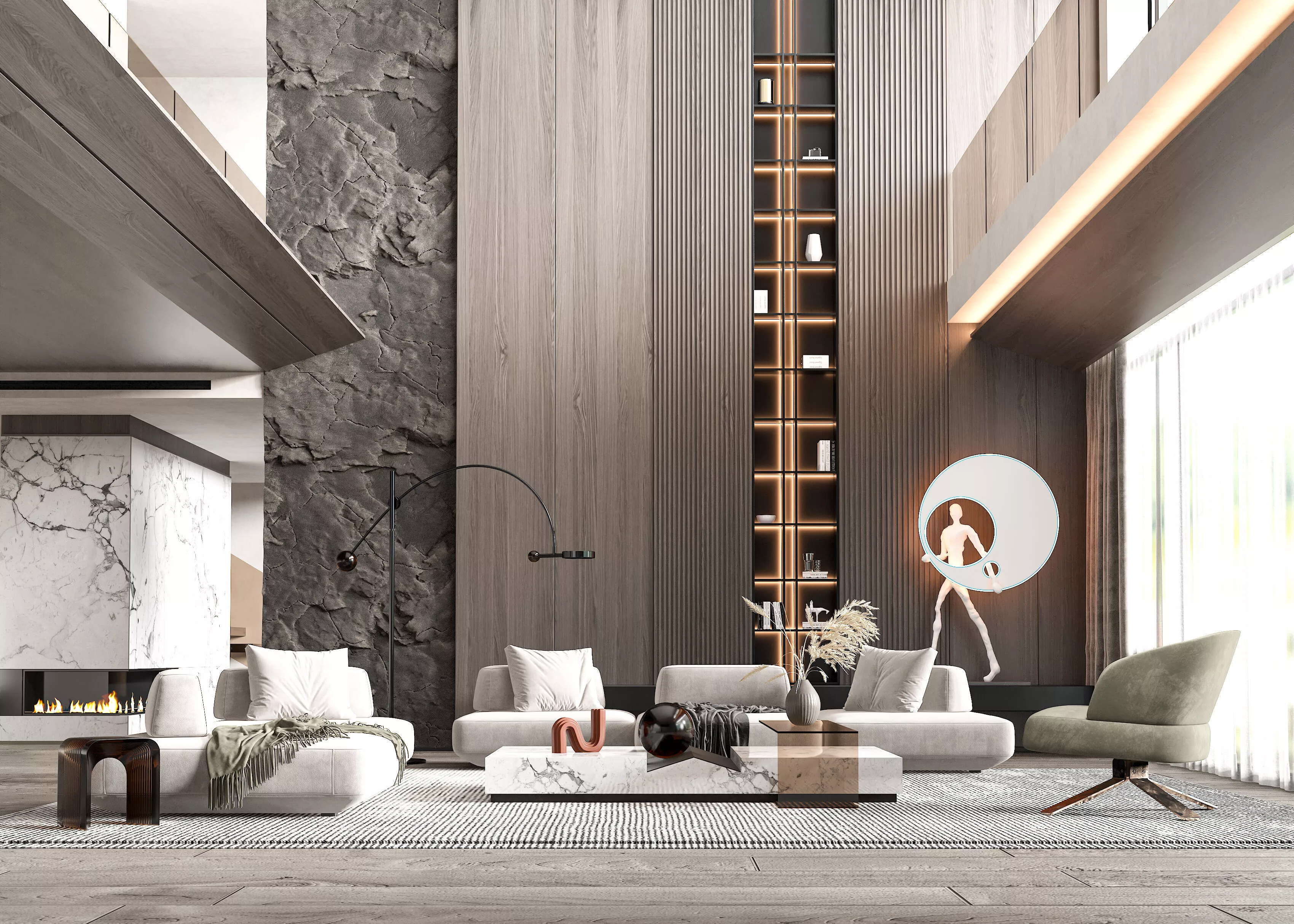 Modern duplex villa living room interior design 3D model