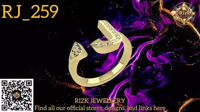 Initial Letter J Diamond Ring Style 5 Model RJ 259