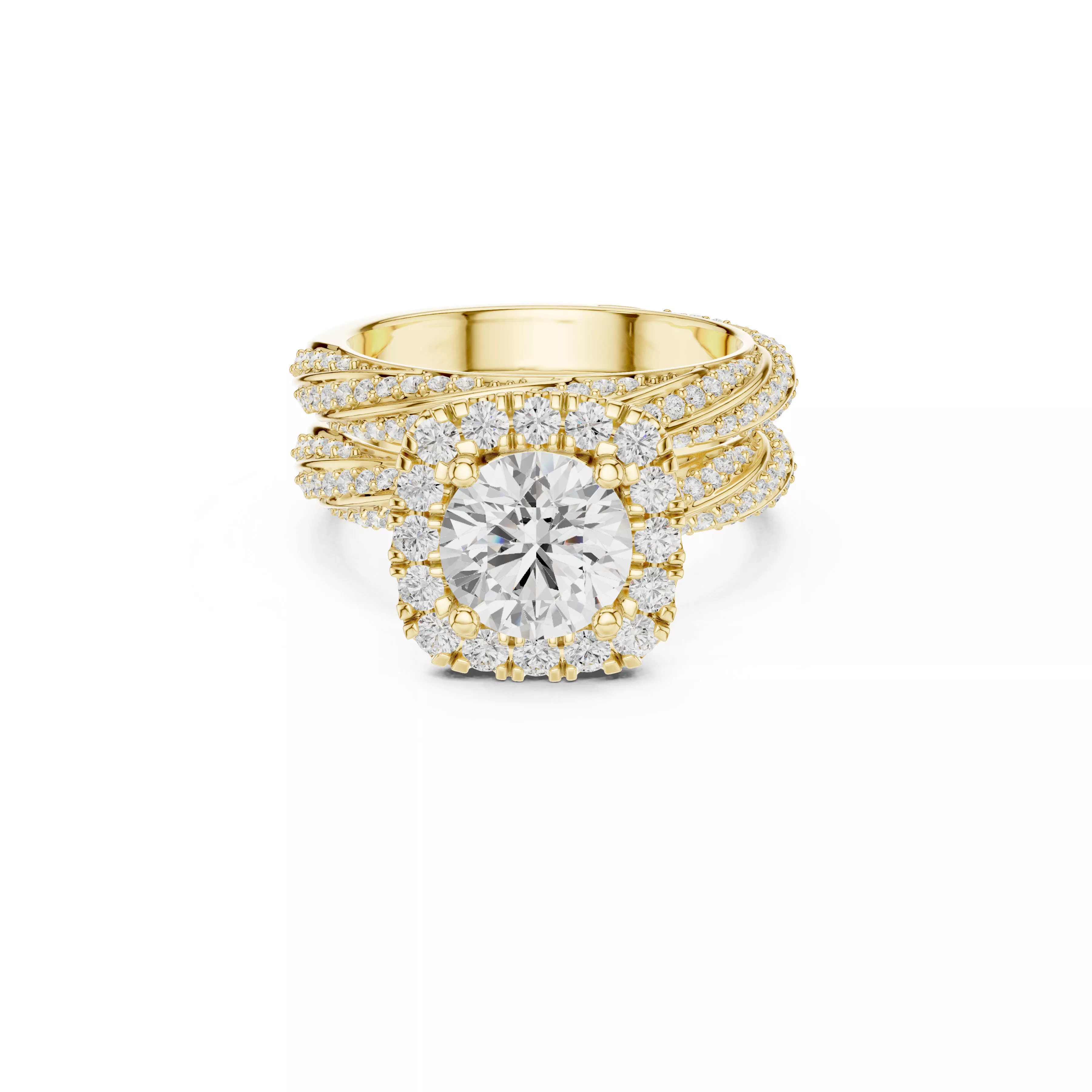 Round Diamond Halo Multi Row Ring CAD 3D print model