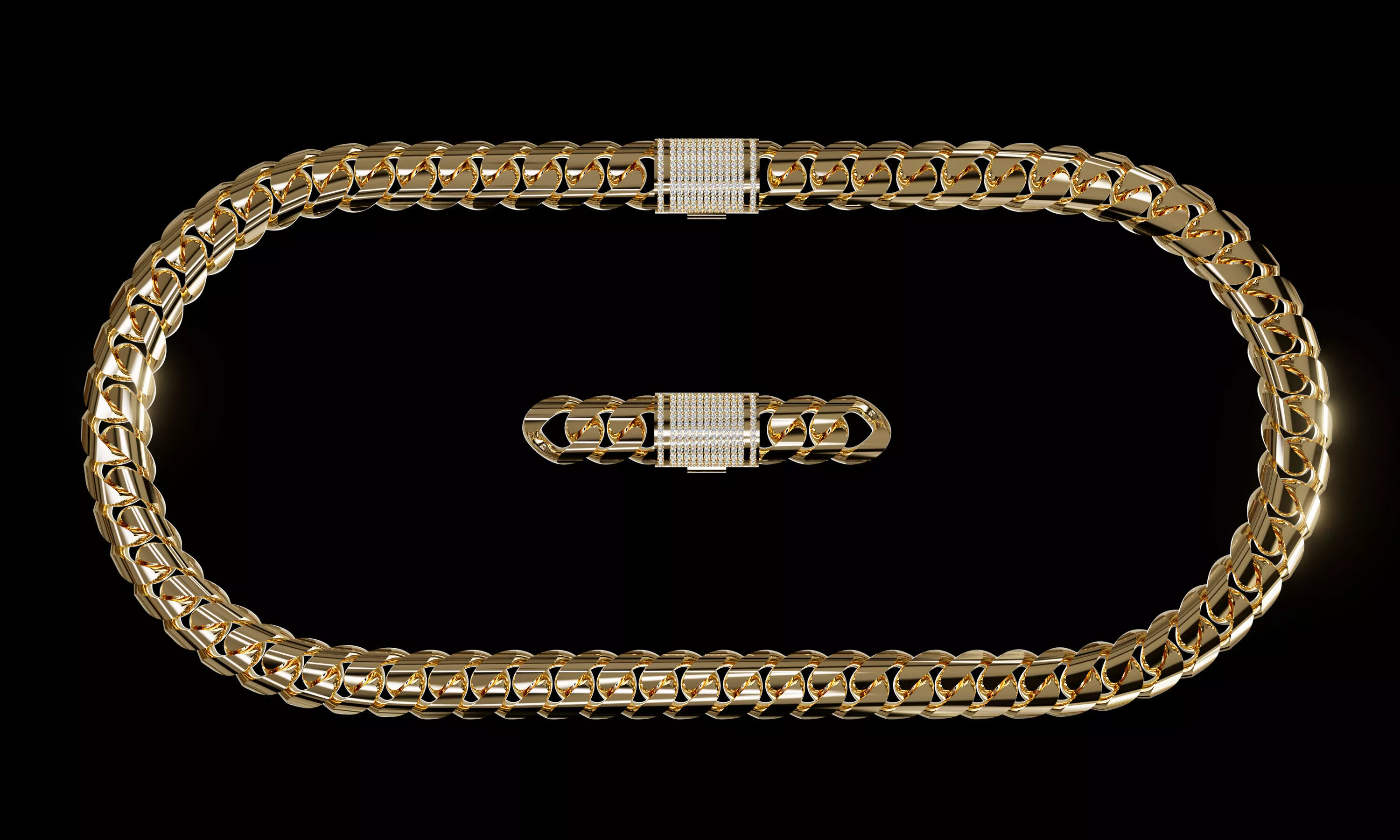 14mm Plain cuban chain with lock box full diamonds 3D print model