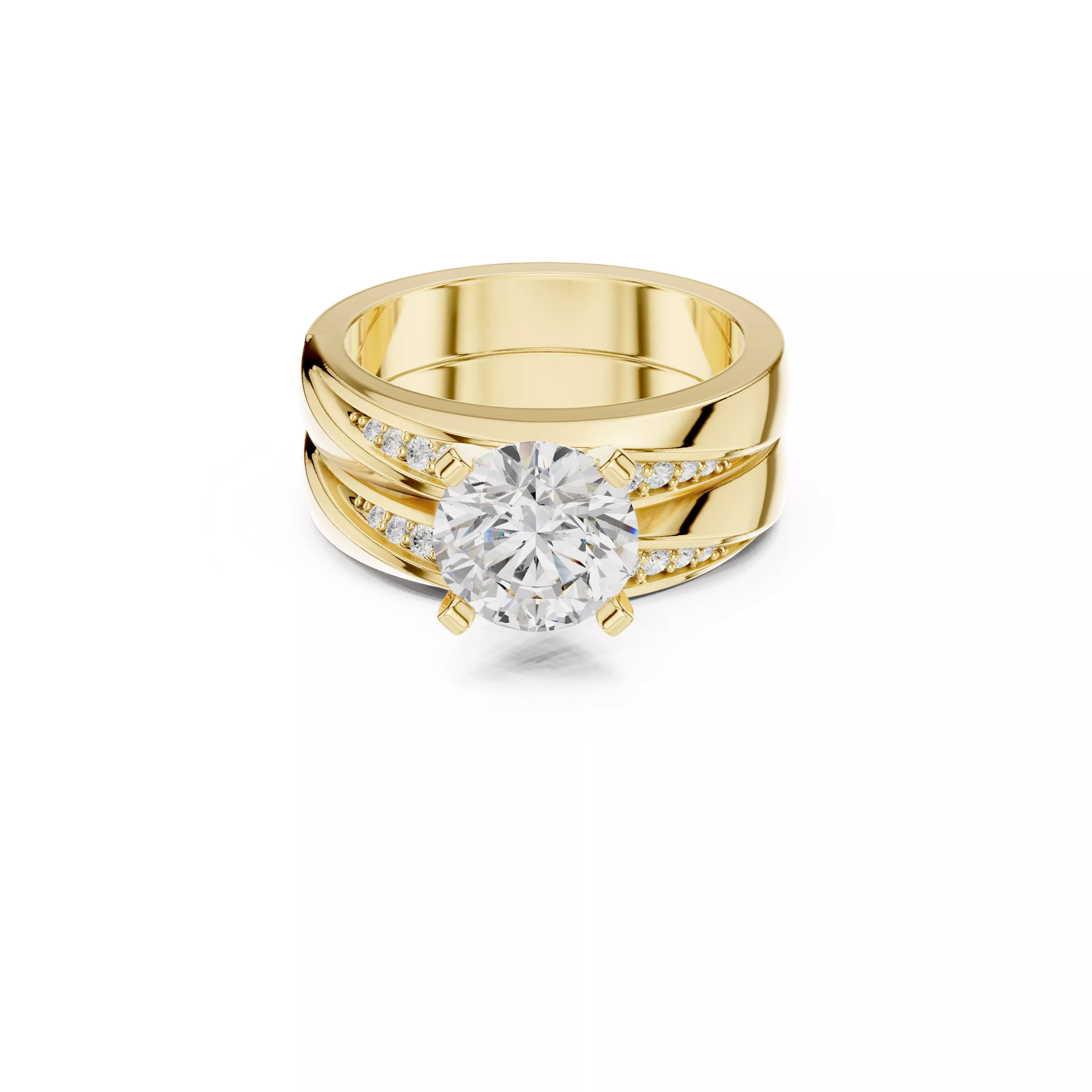 Classic Round Diamond Solitaire Bridal Ring Set CAD 3D print model