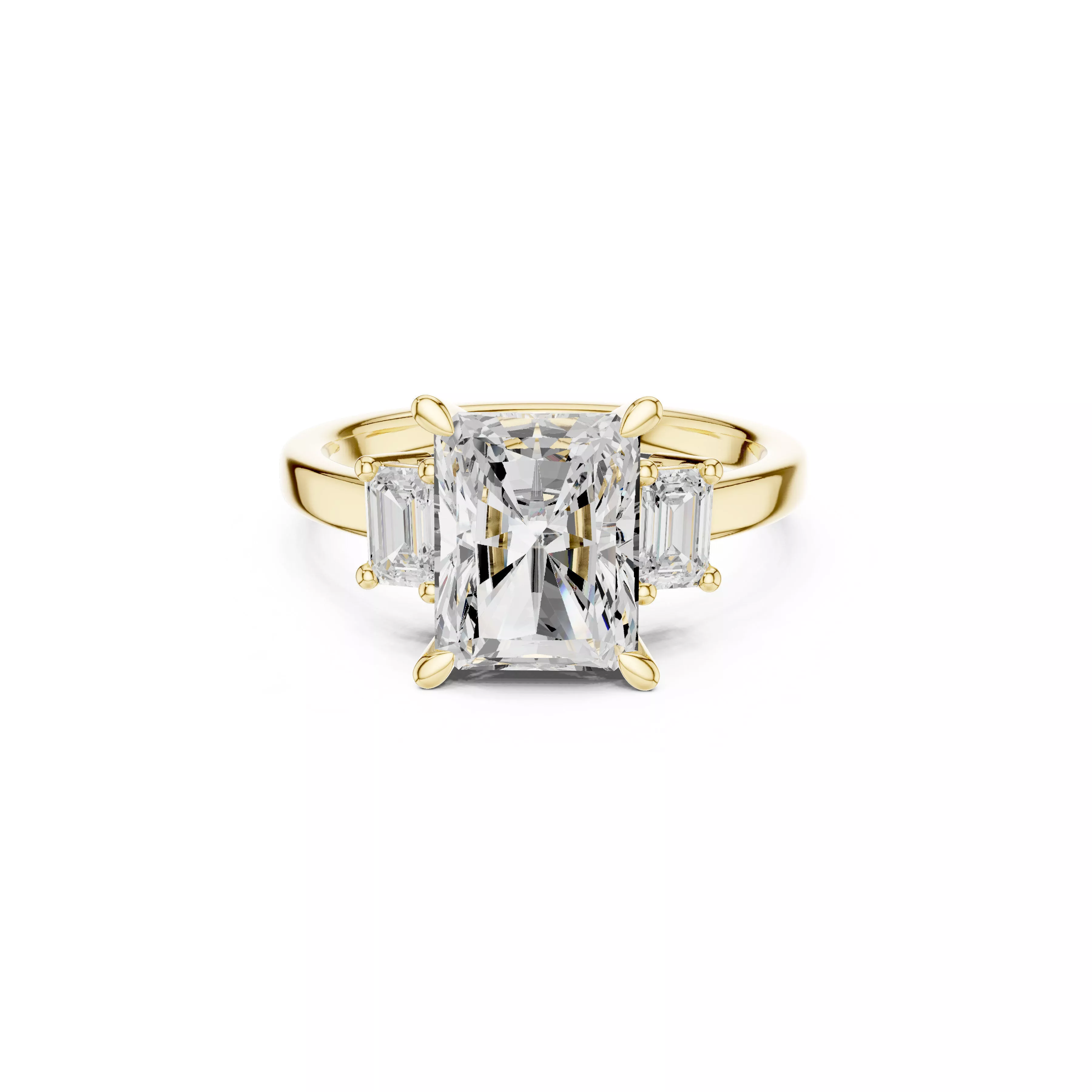 Radiant Cut Three Stone Engagement Ring STL 3DM CAD 3D print model