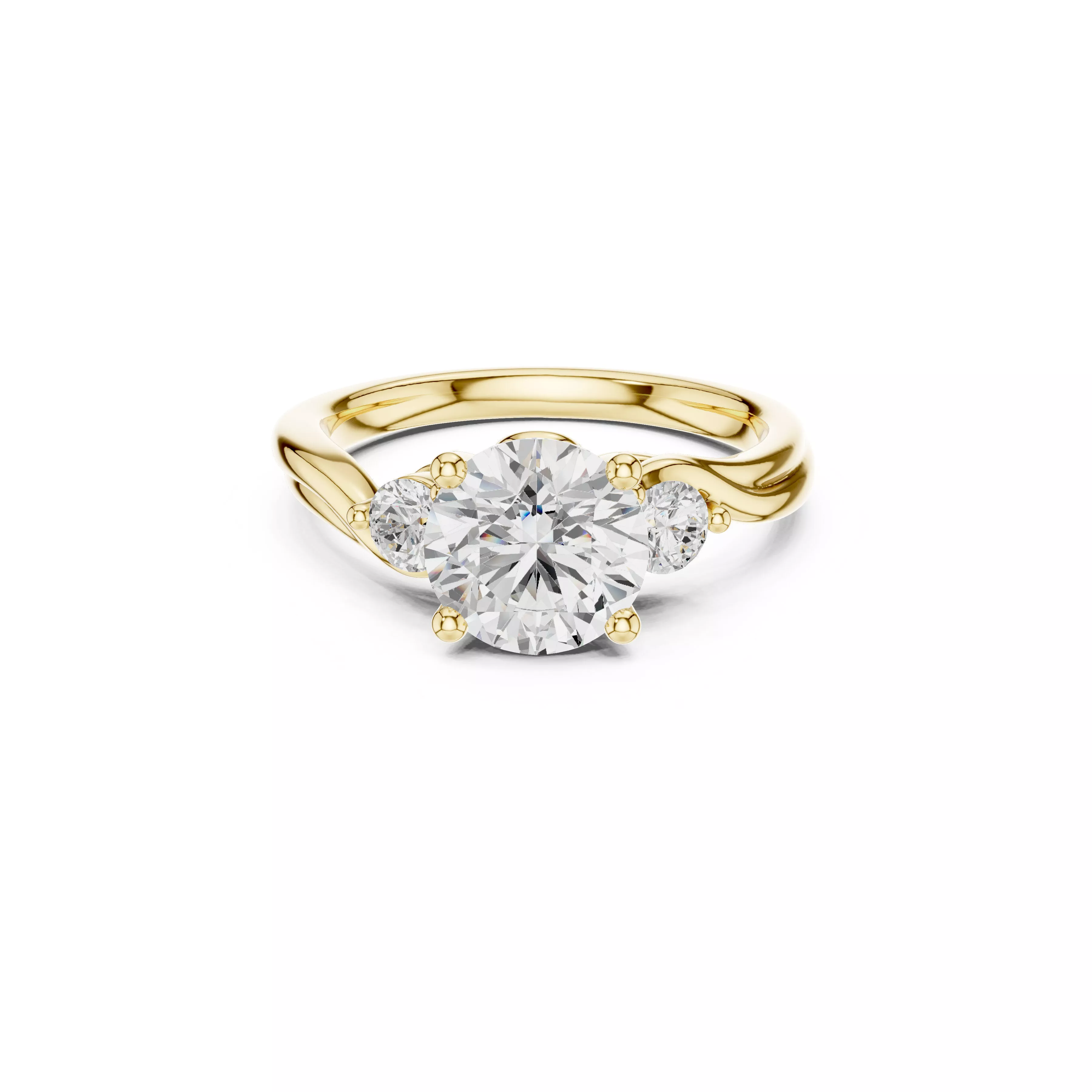 Round Cut Three Stone Diamond Engagement Ring CAD 3D print model