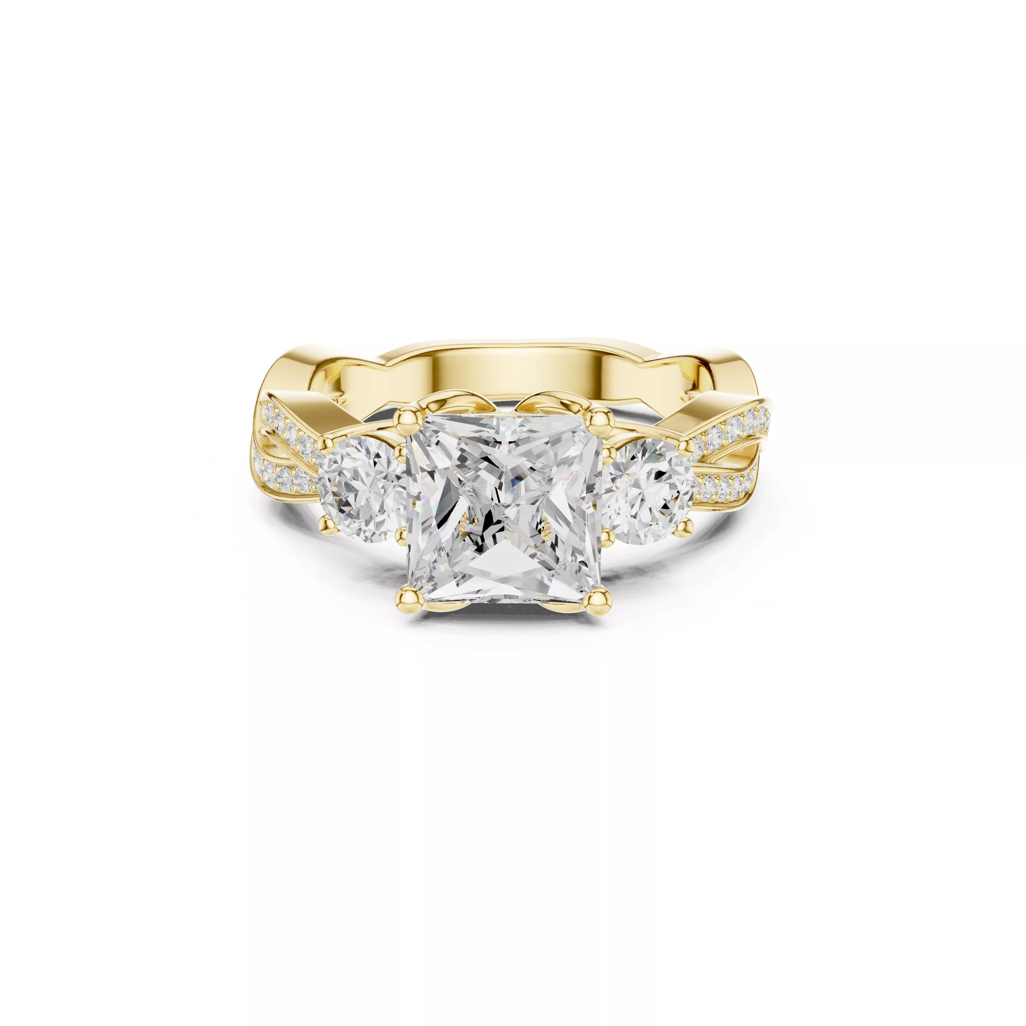 Princess Cut Three Stone Diamond Engagement Ring CAD 3D print model