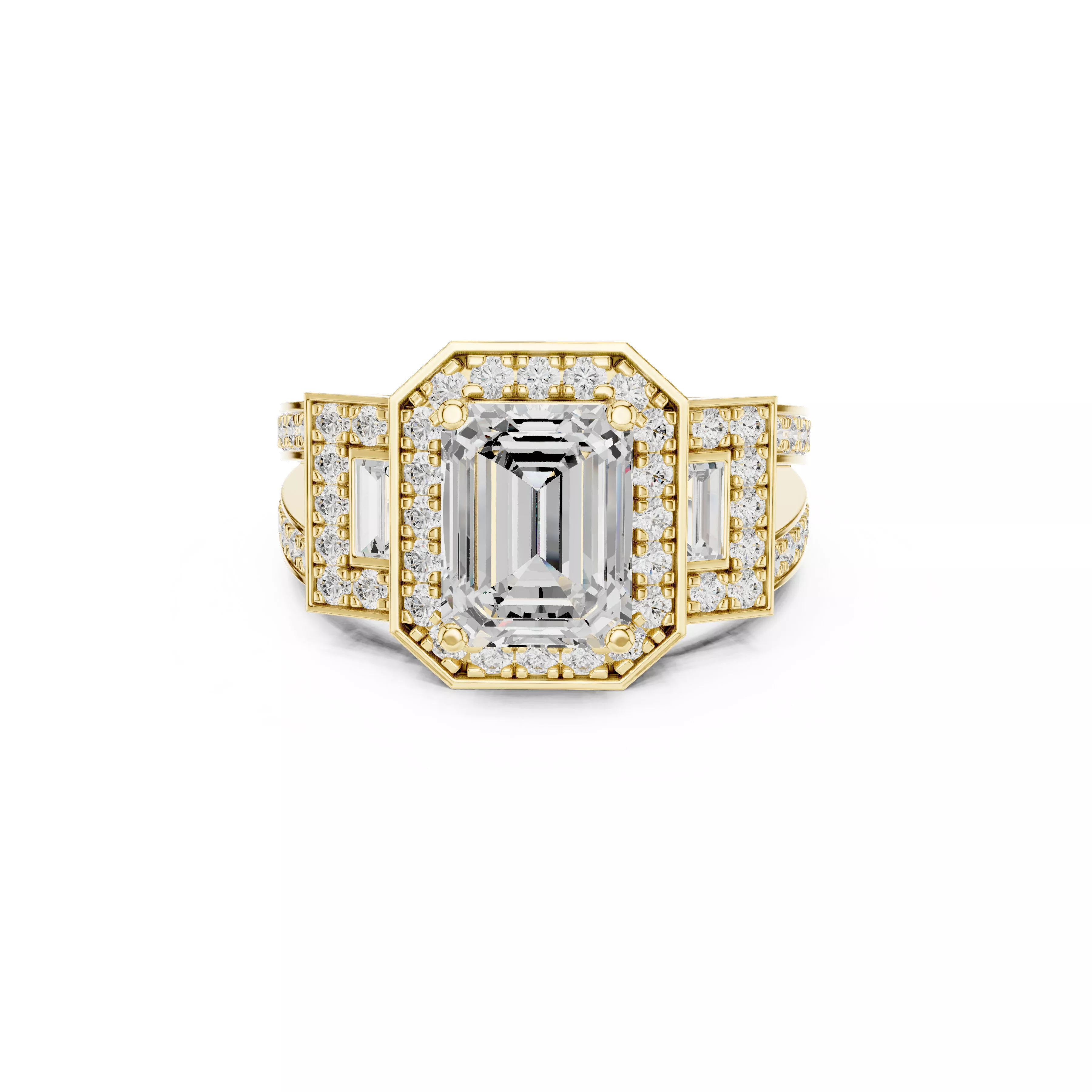 Art Deco Emerald Cut Halo Diamond Engagement Ring CAD 3D print model