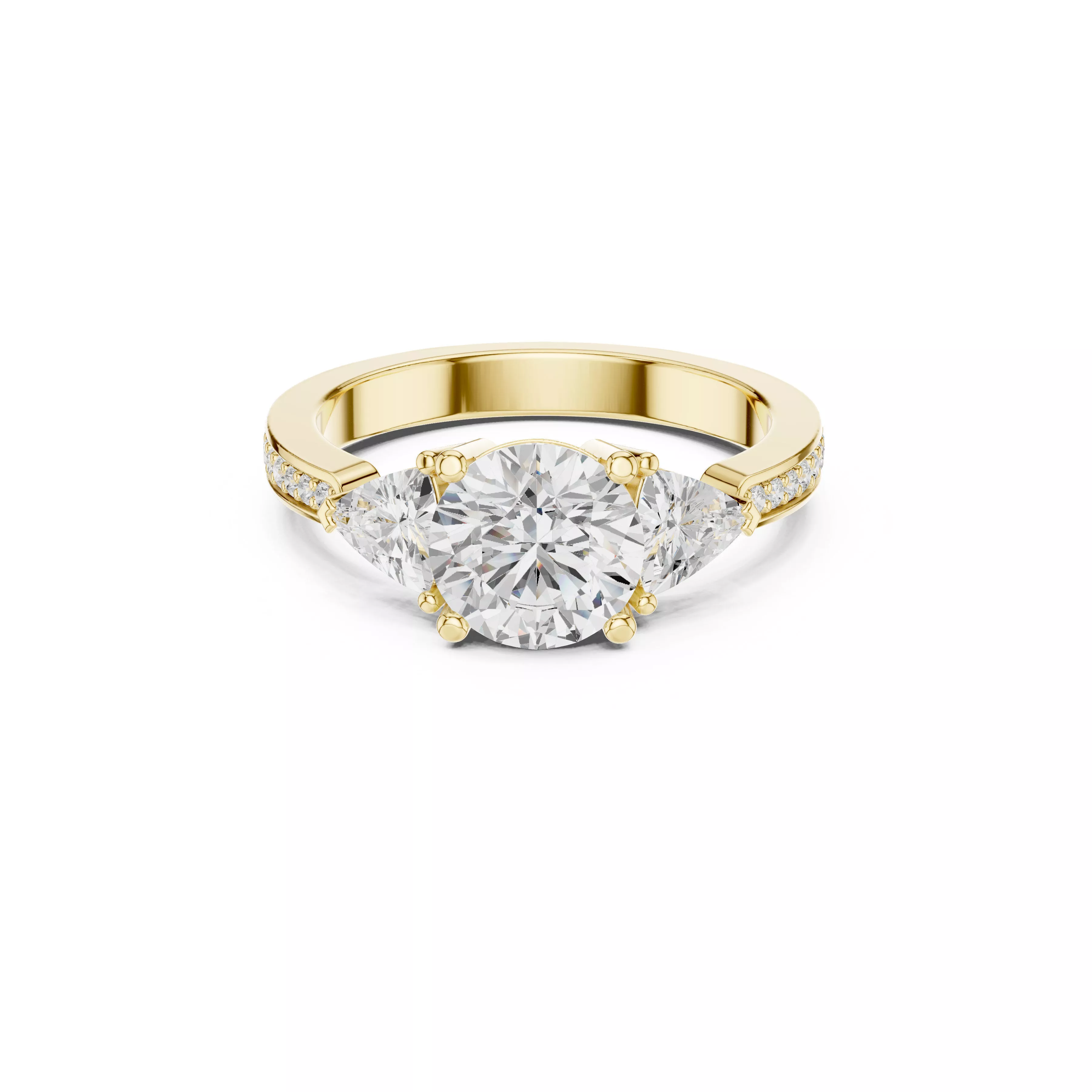 Round Three Stone Diamond Engagement Ring CAD 3D print model