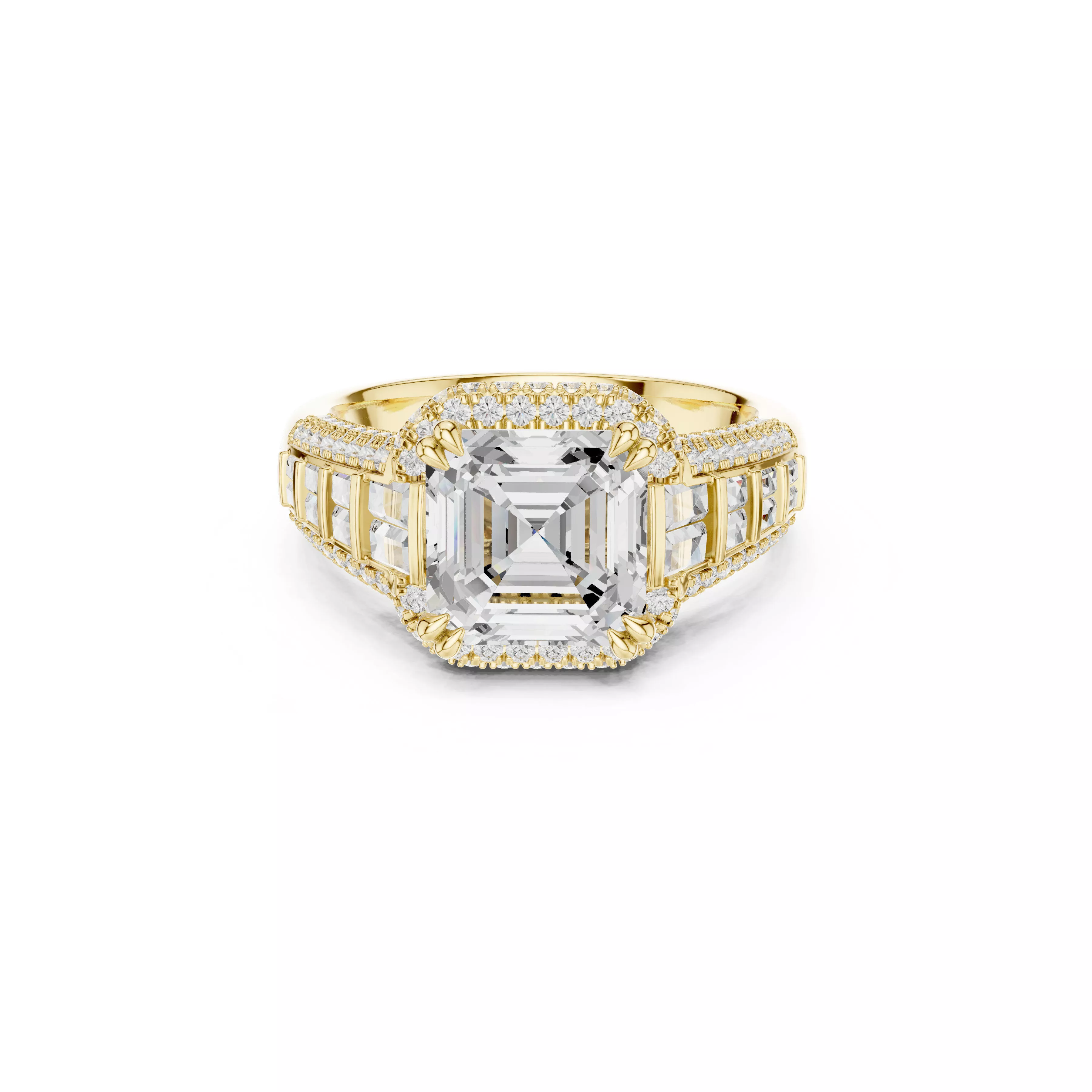 Jewelry Asscher Cut Halo Diamond Engagement Ring CAD 3D print model
