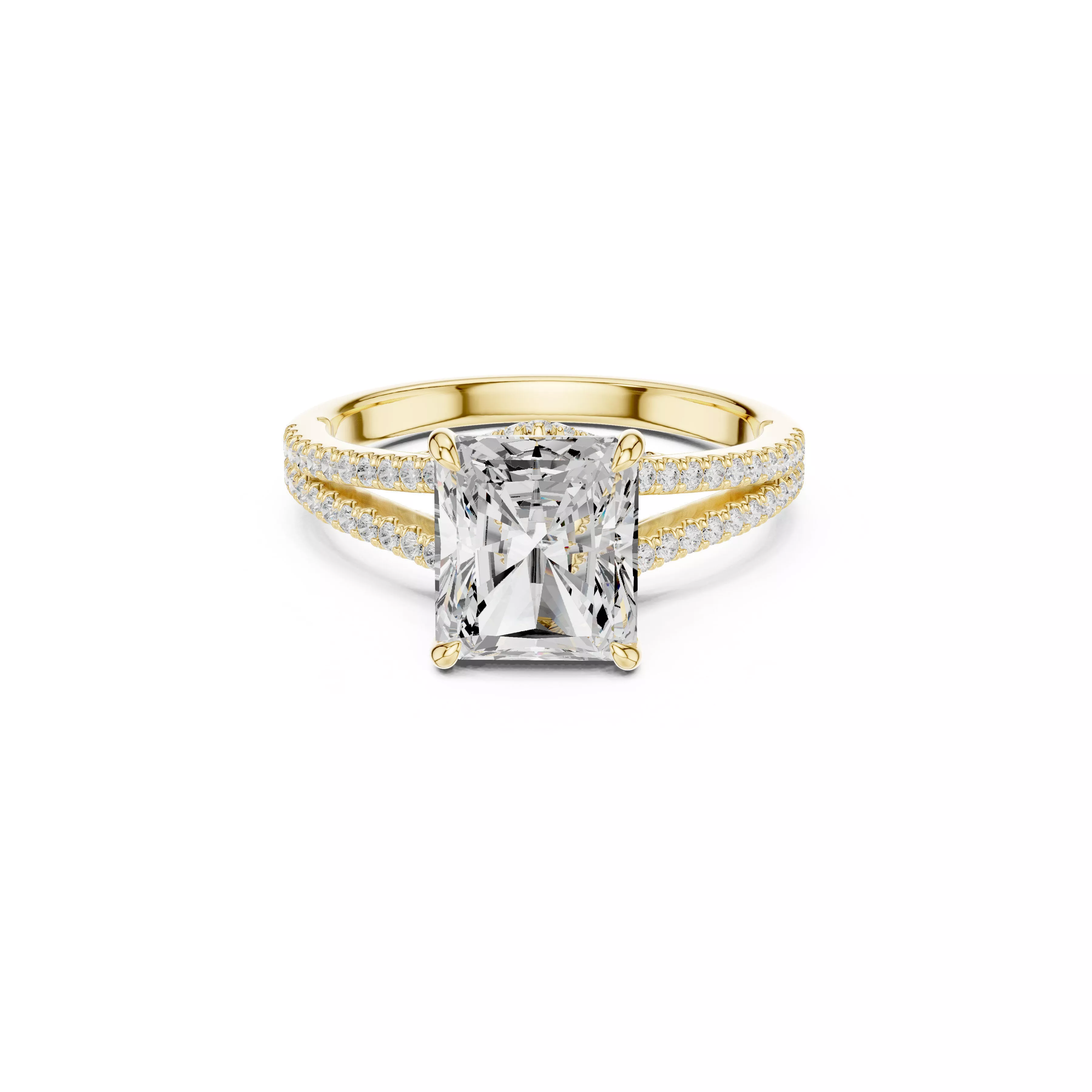 Radiant Cut Split Shank Diamond Engagement Ring CAD 3D print model