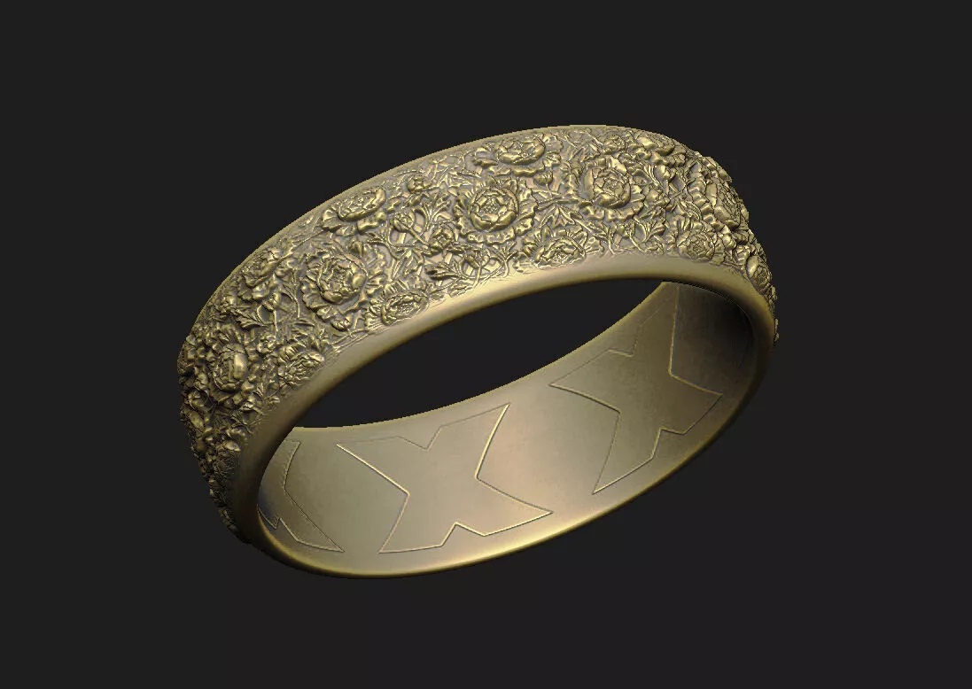 peony-ring-3d detailed-peony-relief 3D print model