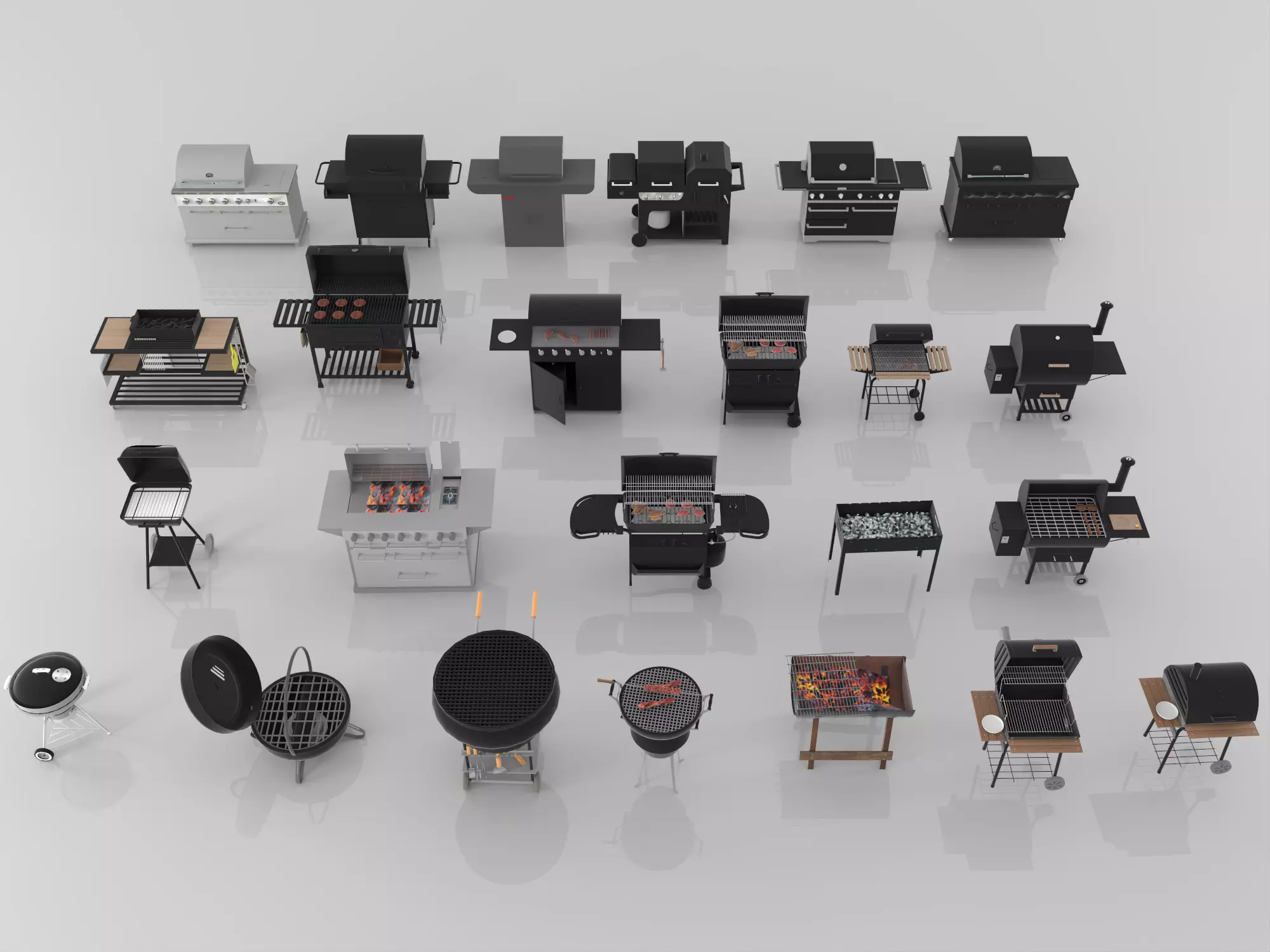 BBQ Grills and Smokers Pack Low-poly 3D model