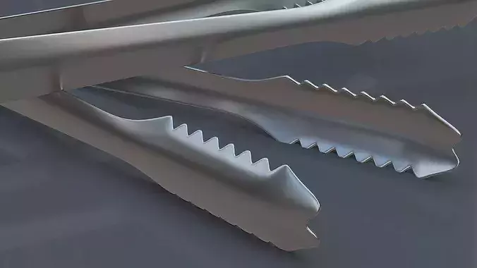 Stainless Steel Ice Tongs Serrated Edge 3D model 6