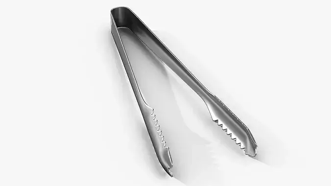 Stainless Steel Ice Tongs Serrated Edge 3D model 2