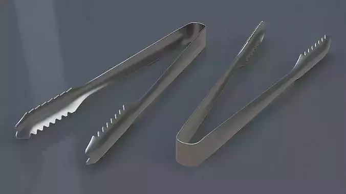 Stainless Steel Ice Tongs Serrated Edge 3D model 5