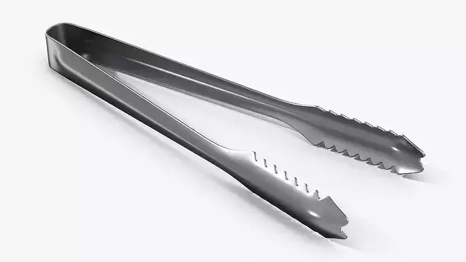 Stainless Steel Ice Tongs Serrated Edge 3D model 7