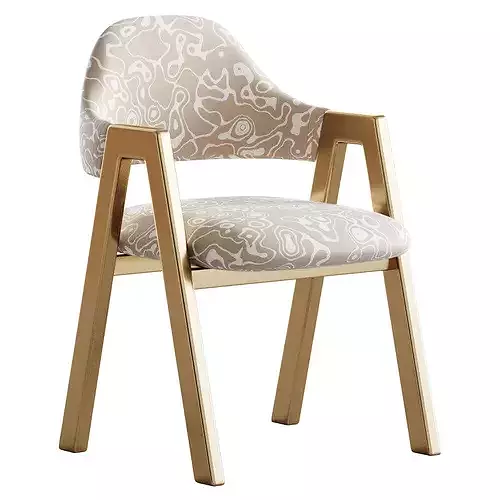 Art Deco Padded Arm Chair Olive Green 3D model 4