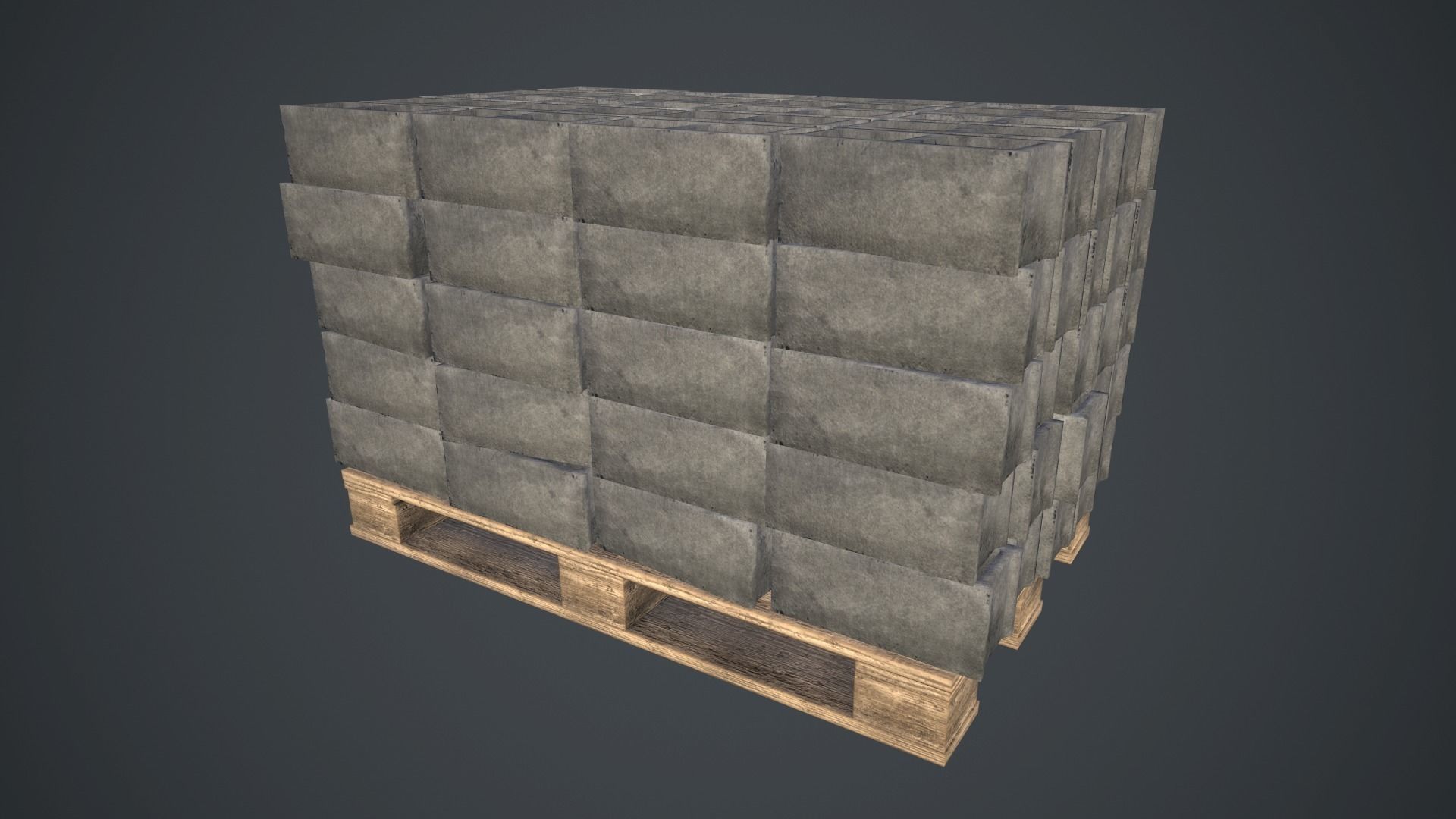 Pallet With Concrete Blocks PBR Game Ready Low-poly 3D model_0