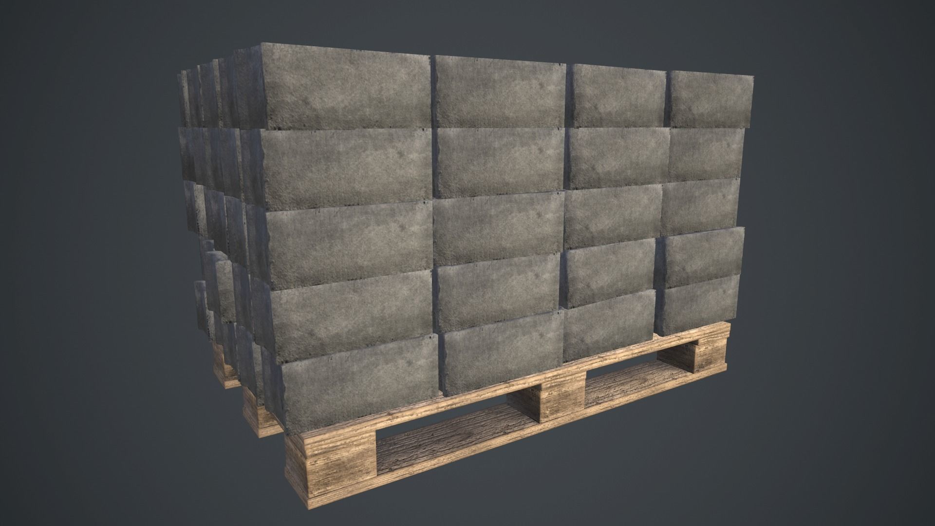 Pallet With Concrete Blocks PBR Game Ready Low-poly 3D model_1
