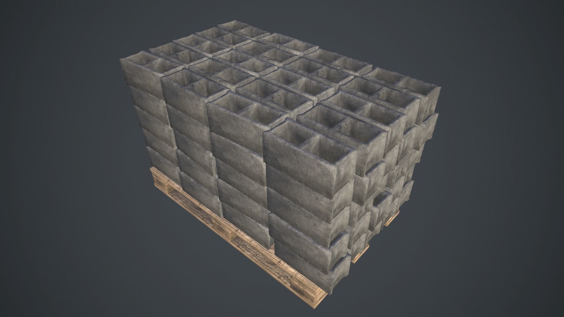 Pallet With Concrete Blocks PBR Game Ready Low-poly 3D model_4