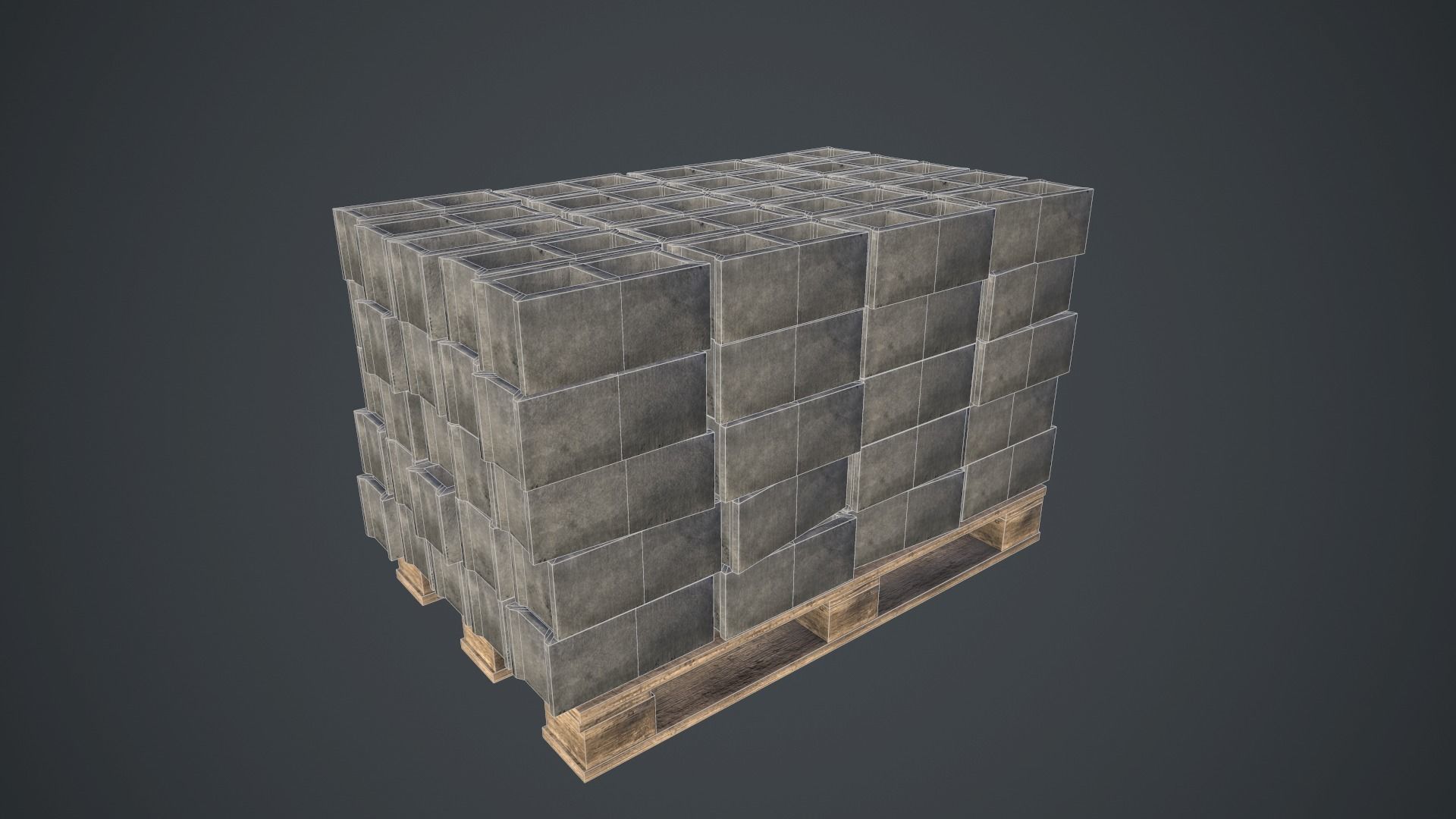 Pallet With Concrete Blocks PBR Game Ready Low-poly 3D model_8