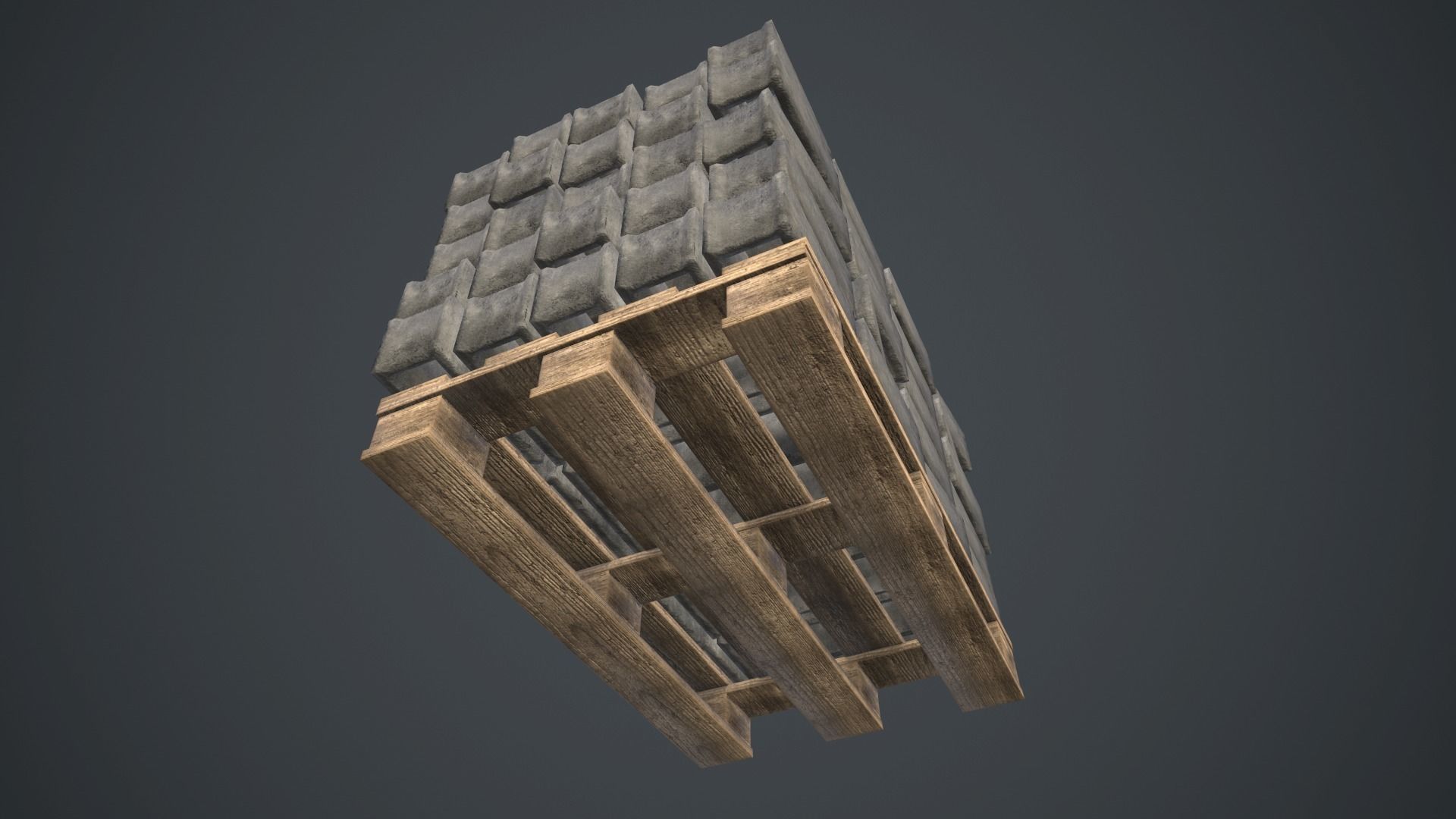 Pallet With Concrete Blocks PBR Game Ready Low-poly 3D model_5