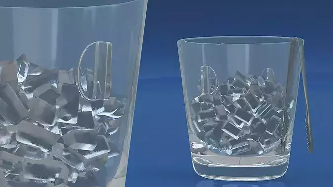 Party Ice Container Plastic Silver with Tongs 3D model 4
