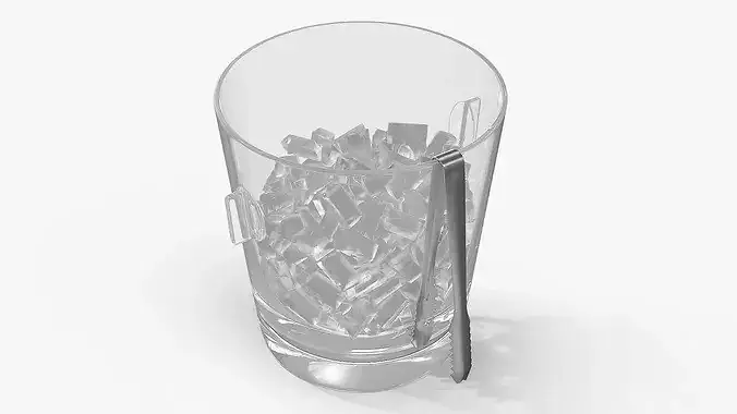 Party Ice Container Plastic Silver with Tongs 3D model 2