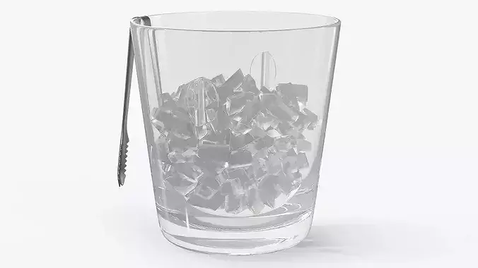 Party Ice Container Plastic Silver with Tongs 3D model 5