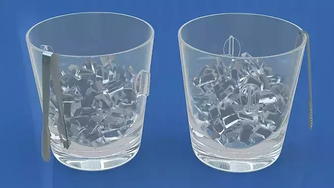 Party Ice Container Plastic Silver with Tongs 3D model