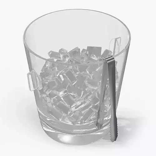 Party Ice Container Plastic Silver with Tongs 3D model 7