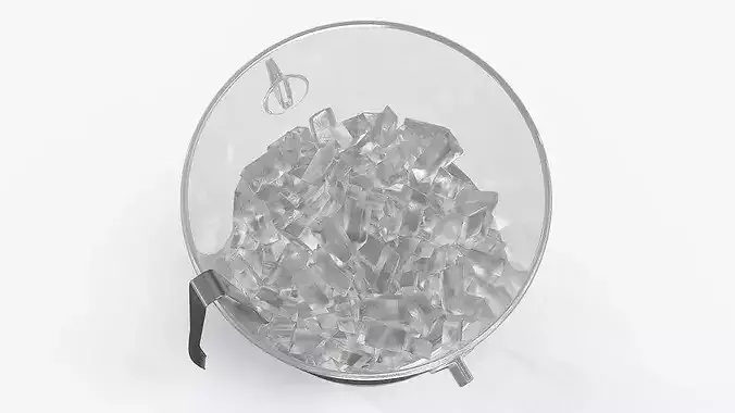 Party Ice Container Plastic Silver with Tongs 3D model 6