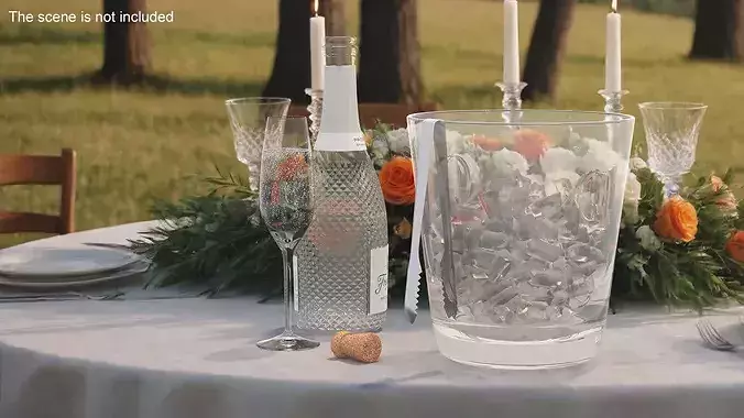 Party Ice Container Plastic Silver with Tongs 3D model 3
