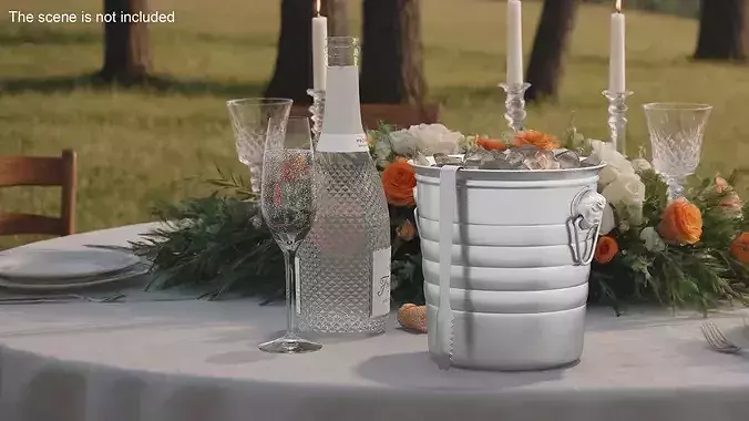 Bar Utility Ice Bucket with Tongs 3D model 3