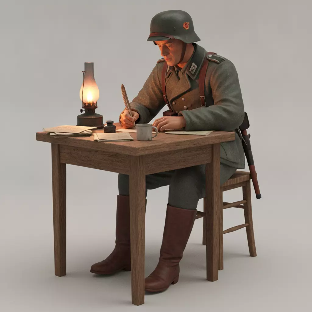 German Soldier Writing a Letter 3D Printable Miniature STL 3D print model