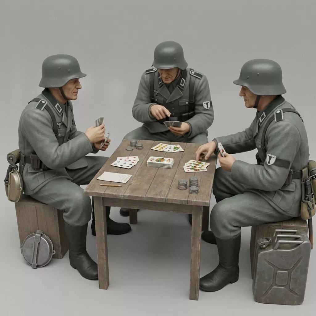 Soldiers Playing Skat WWII Diorama Scene STL 3D print model