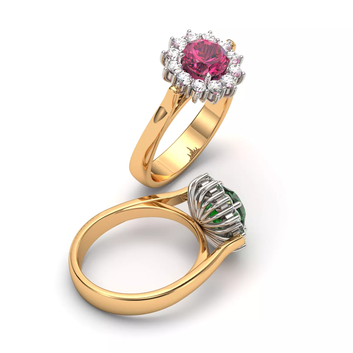 Diana Modular 1CT Round Cut Halo Engagement Ring - 4 Sizes Pack 3D print model