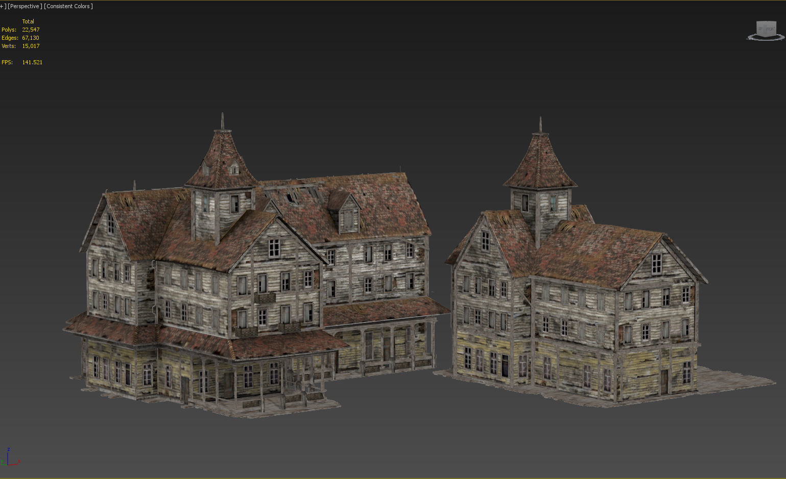 Old Abandoned Wood Building Low-poly 3D model_6