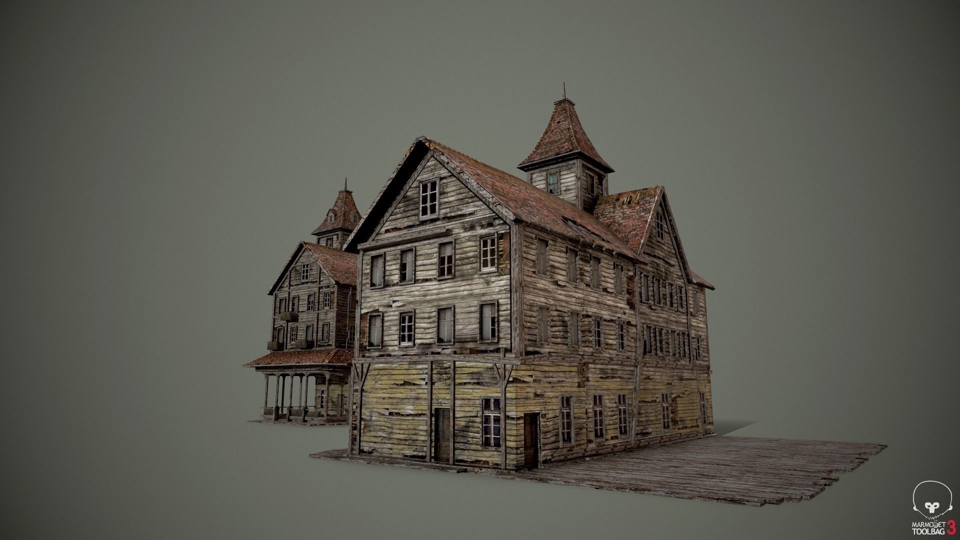 Old Abandoned Wood Building Low-poly 3D model_4