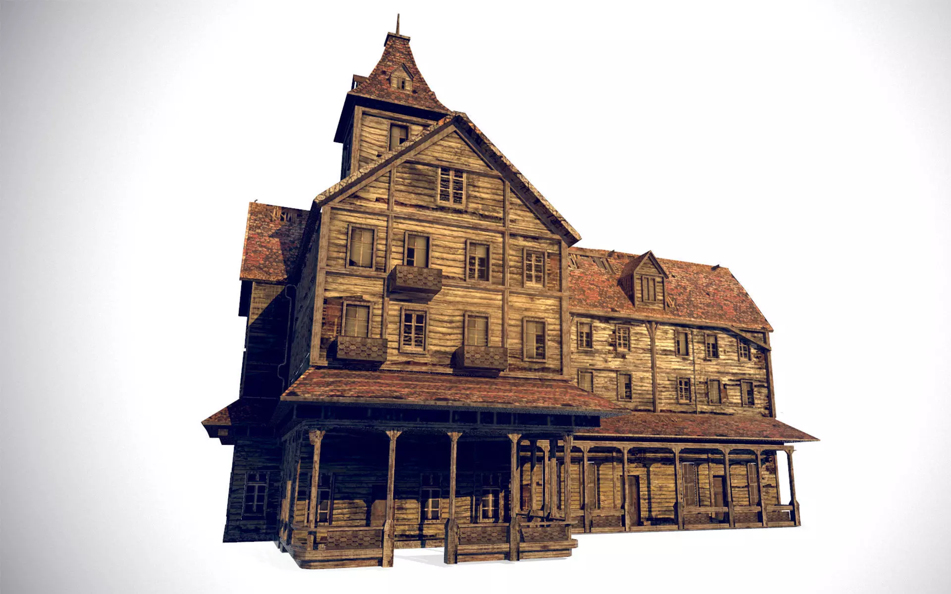 Old Abandoned Wood Building Low-poly 3D model_0